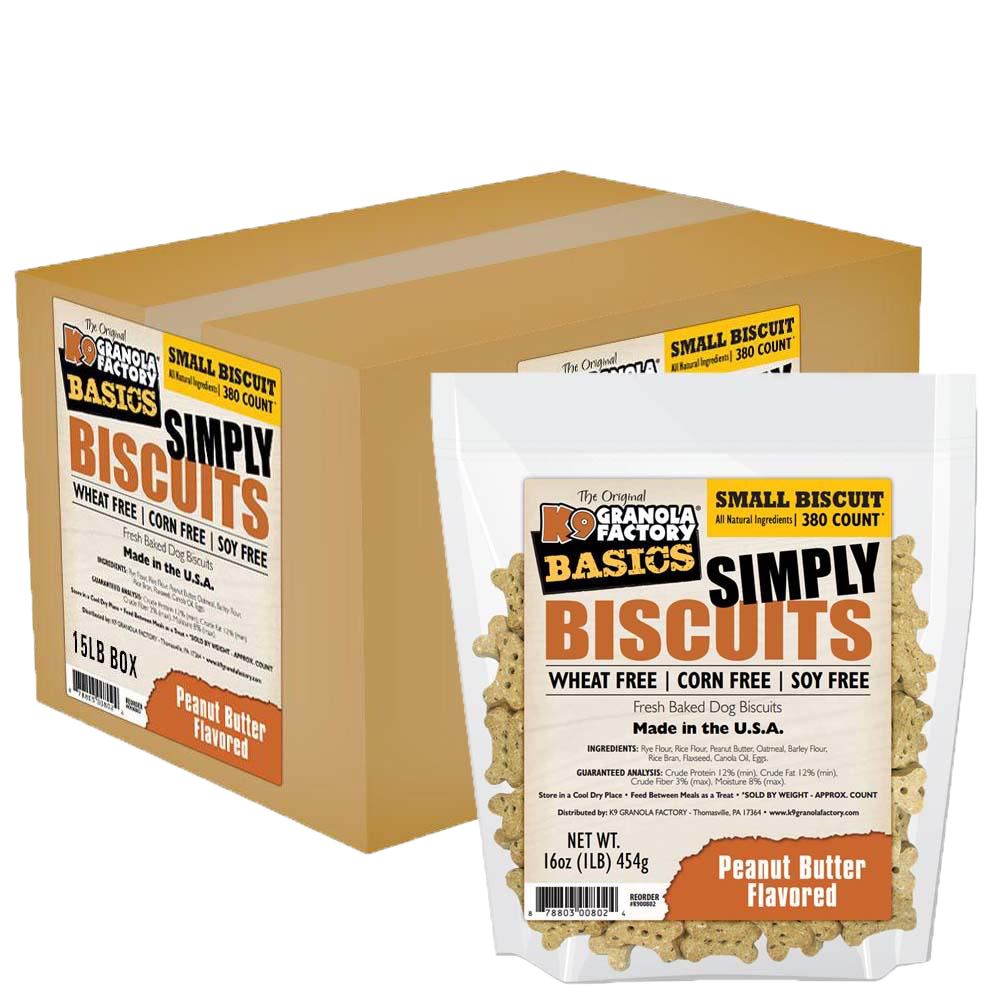 K9 Granola Simply Biscuits BULK Peanut Butter - Small Crunchy Dog Treats - 15lb