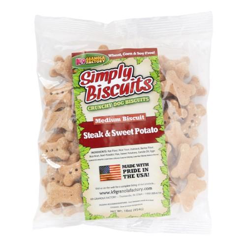 K9 Granola Simply Biscuits Steak & Sweet Potato - Medium Crunchy Dog Treats - 1lb