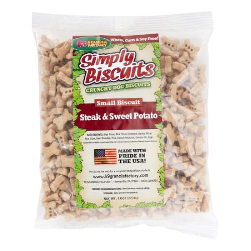 K9 Granola Simply Biscuits Steak & Sweet Potato - Small Crunchy Dog Treats - 1lb