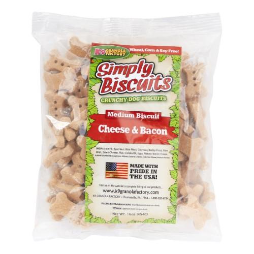 K9 Granola Simpy Biscuits Cheese & Bacon - Medium Crunchy Dog Treats - 1lb