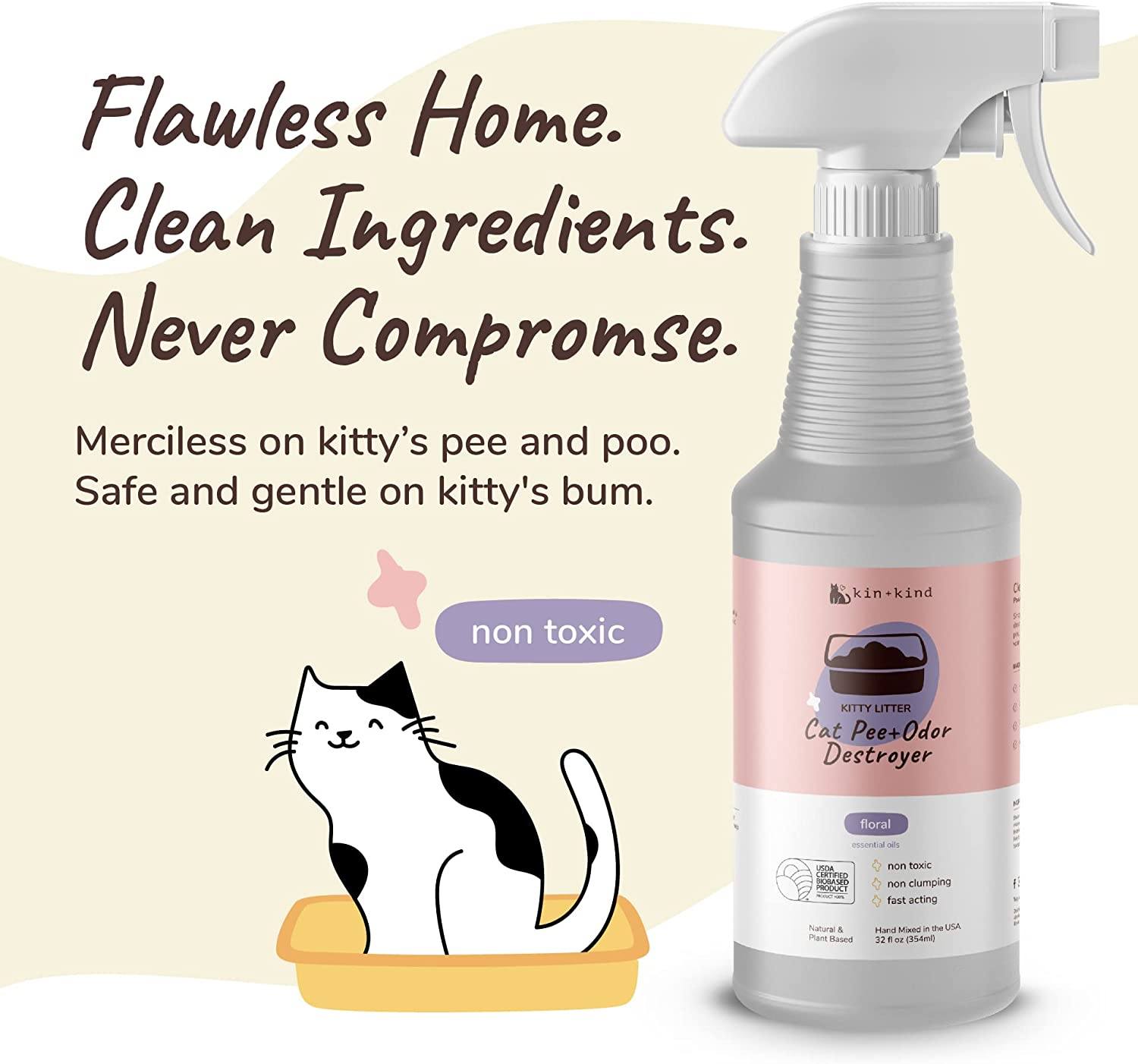 KIN + KIND Pee+Stain+Odor Destroyer (Fabric+Carpet) Floral Cat and Dog Stain and Odor Remover - 32 oz