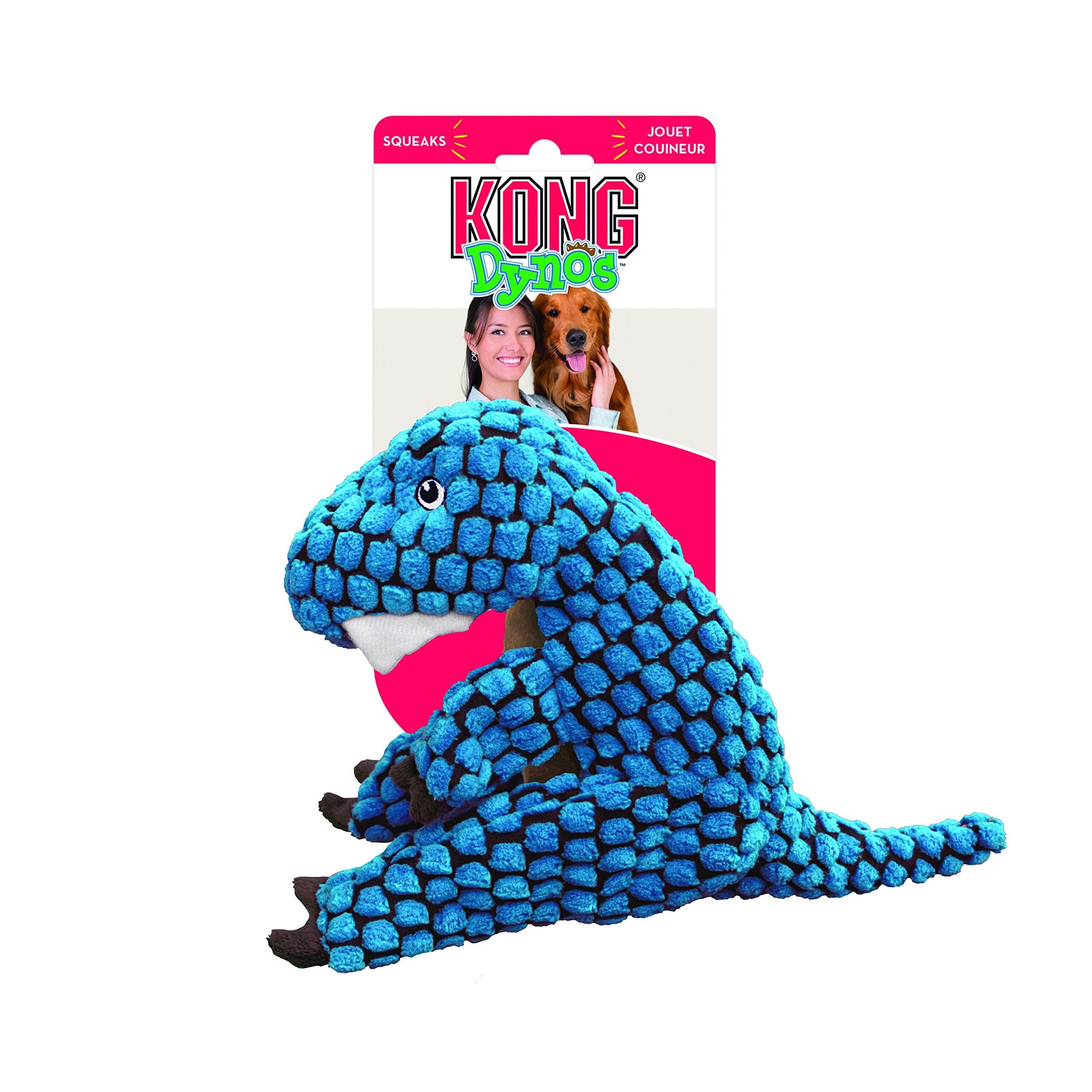 Kong Dynos T-Rex Squeak and Plush Dog Toy - Blue - Large