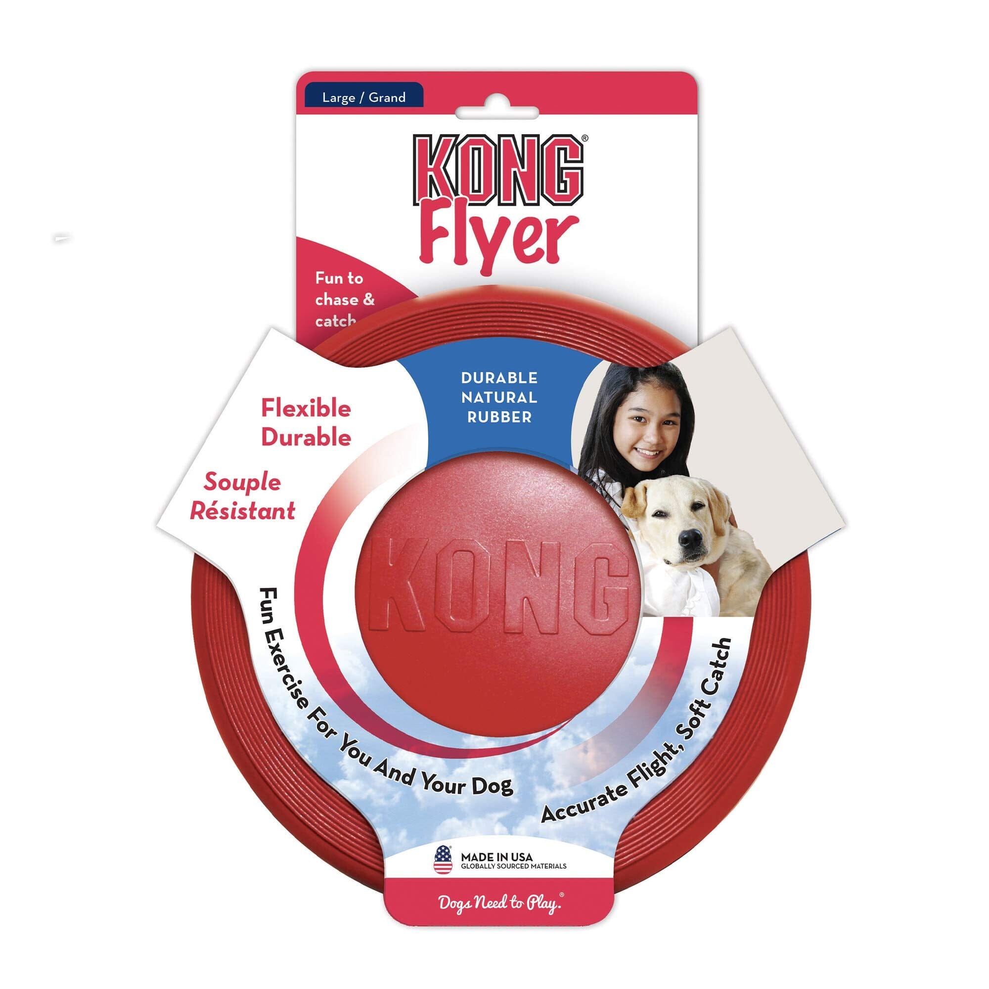 Kong Flyer Soft Flying Disc for Fetch Natural Rubber Dog Toy - Red - Large