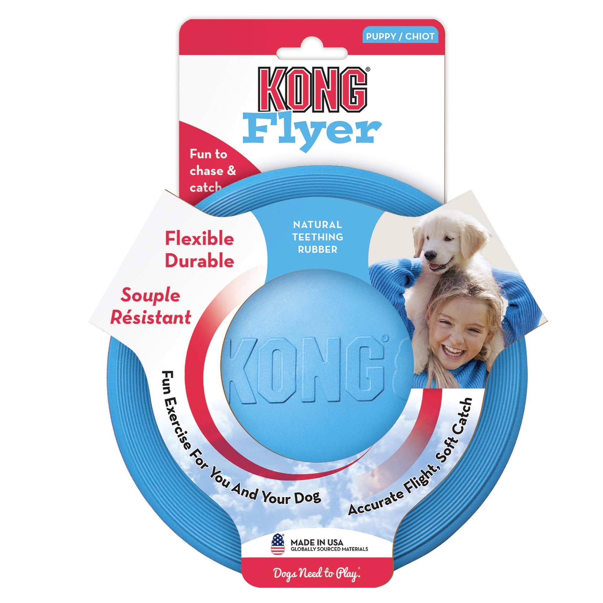 Kong Puppy Flyer Flying Disc Teething Natural Rubber Dog Toy - Assorted Colors