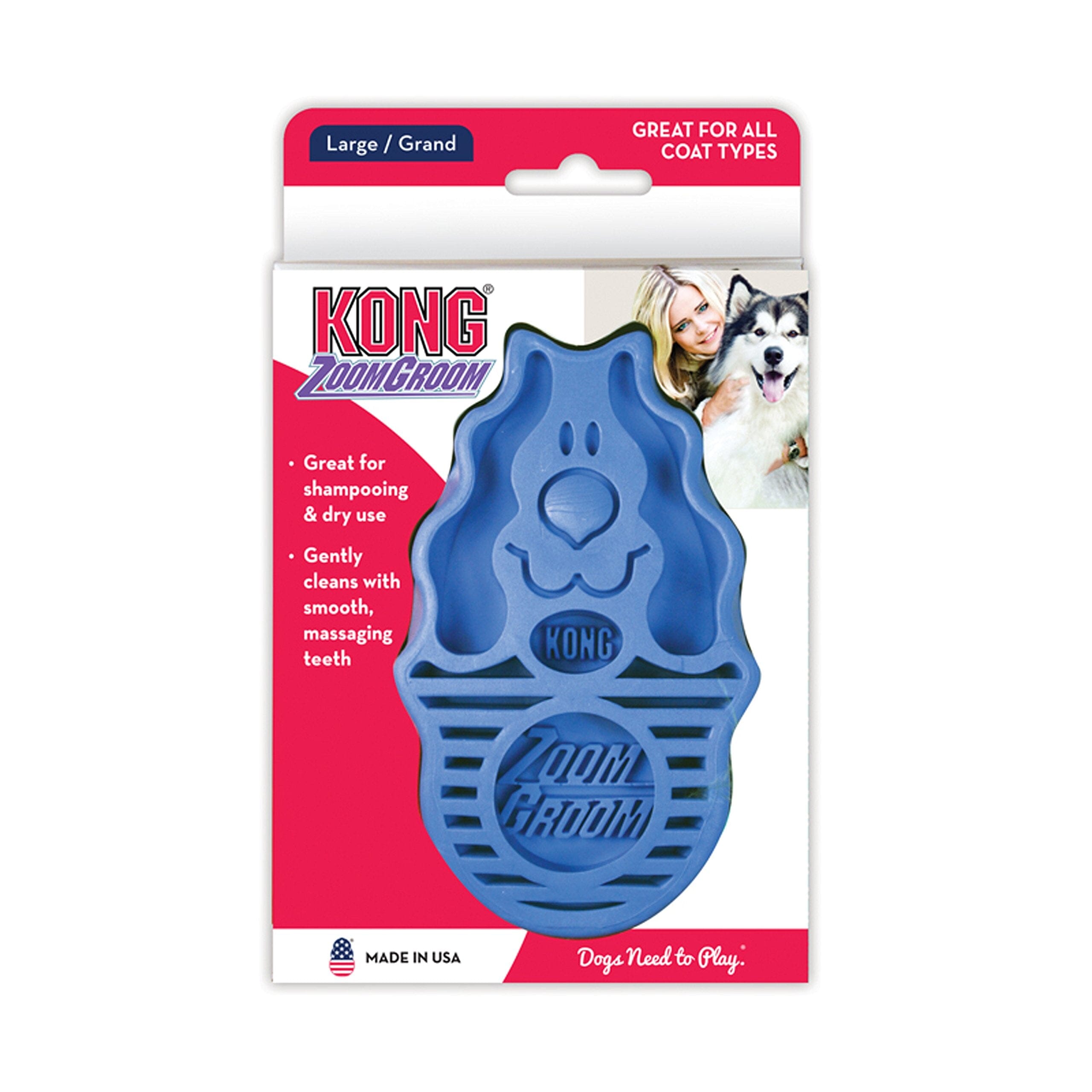 Kong Zoom Groom Grooming and Massaging Dog Brush - Boysenberry