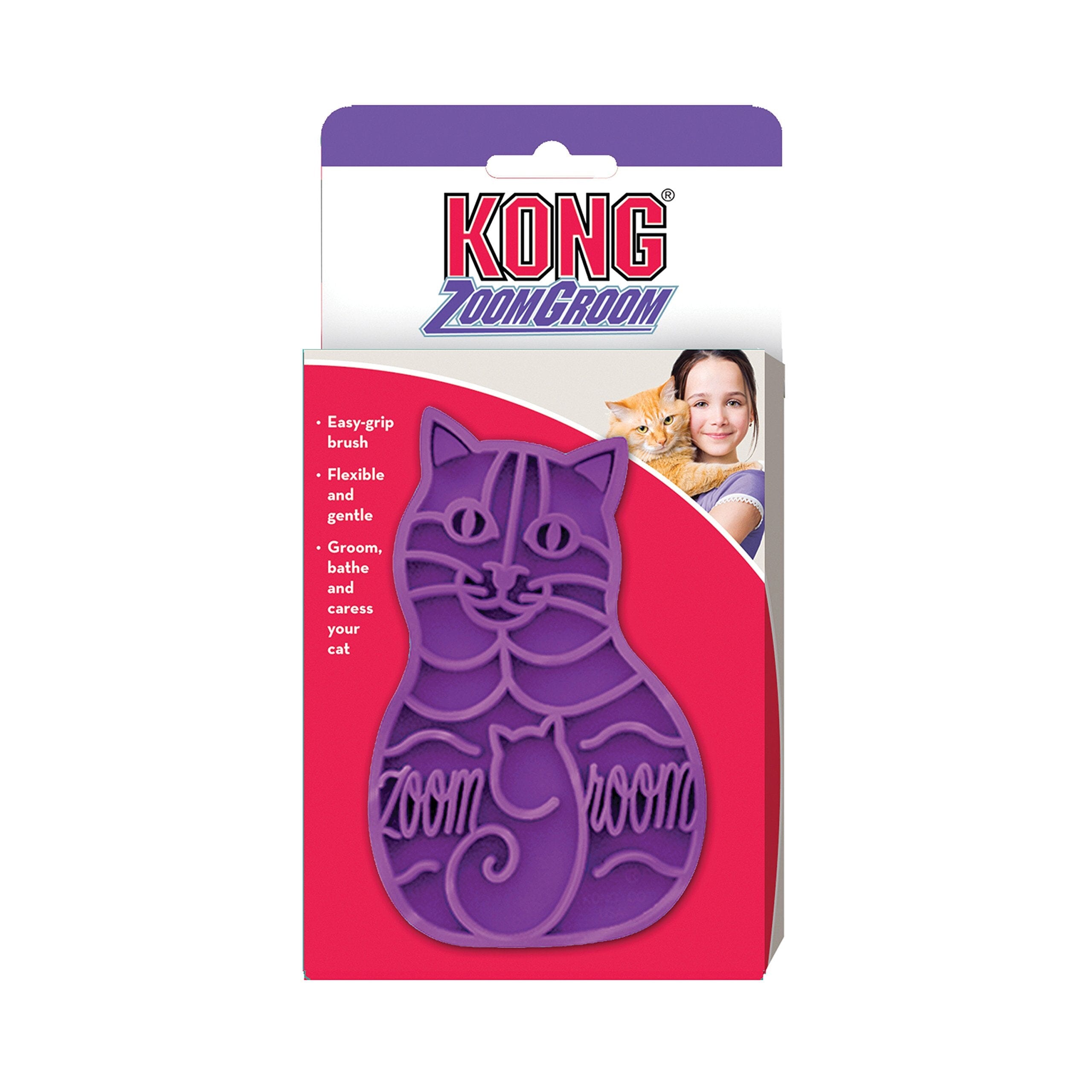 Kong Zoom Groom Raspberry Massaging and Grooming Cat Brush