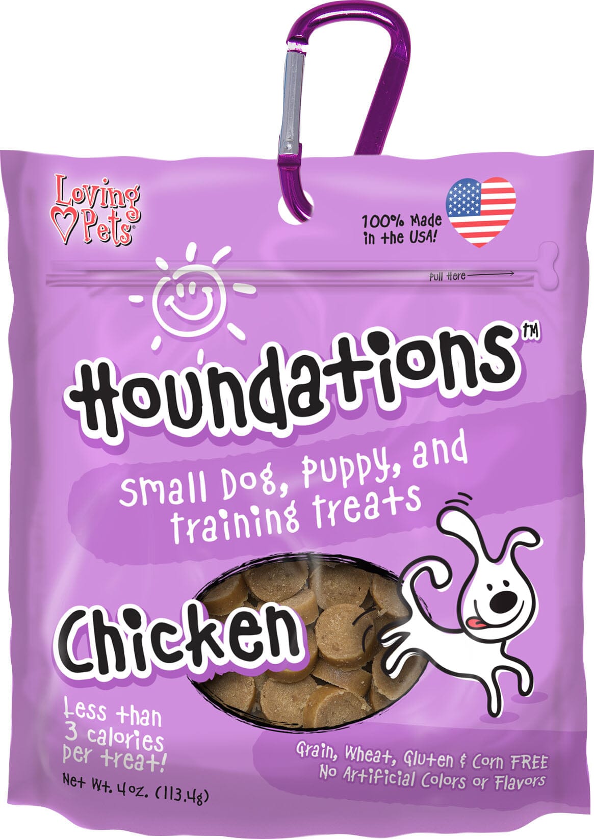 Loving Pets Houndations USA Training Treats with Carabiner Soft and Chewy Dog Treats - Chicken - 4 Oz