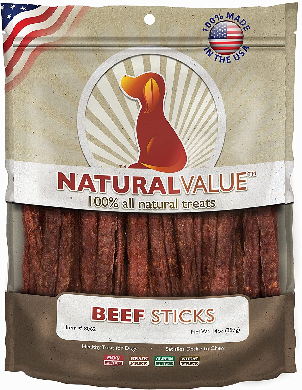 Loving Pets Natural Value USA Stick Recipe Natural Dog Chews - Beef - 14 Oz