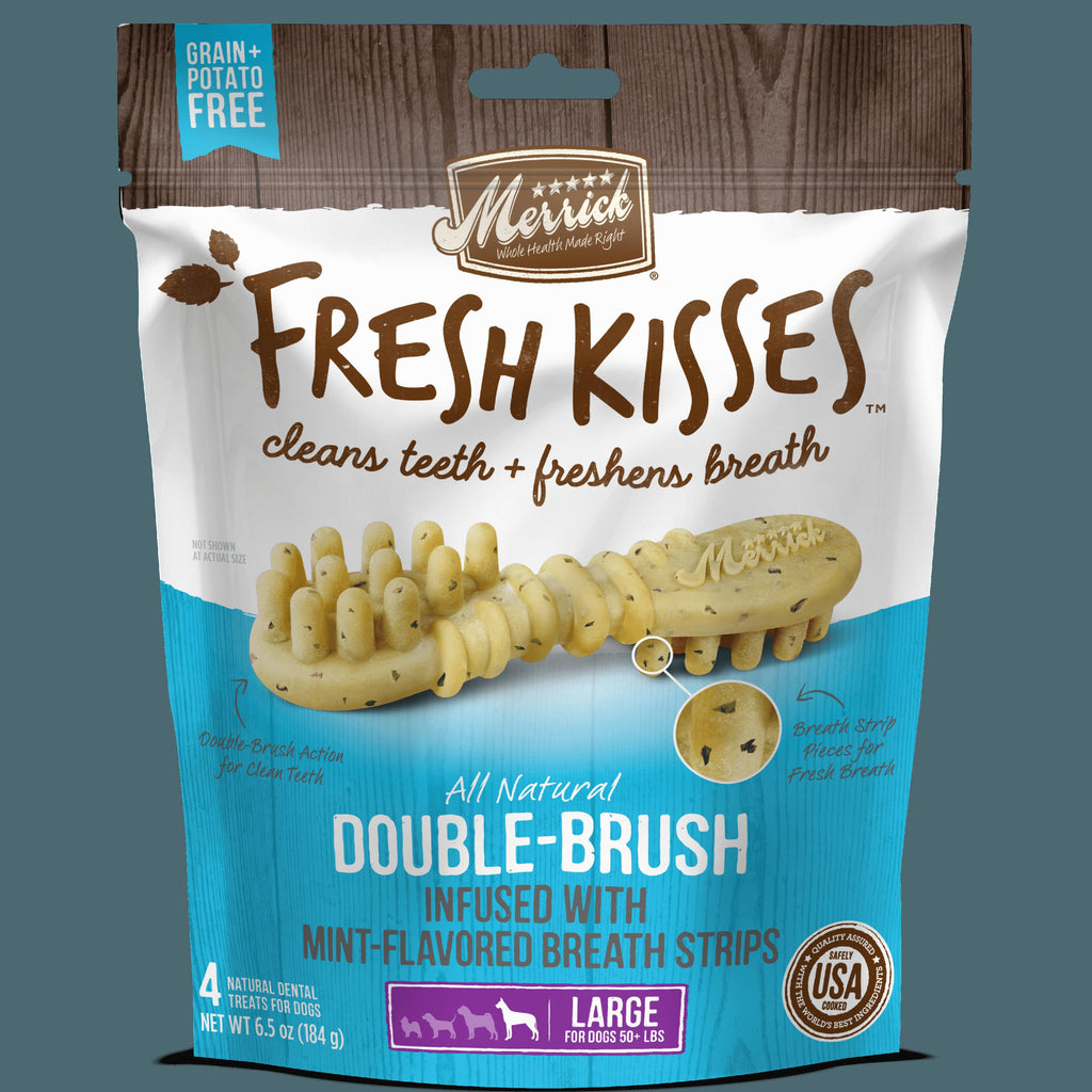 Merrick Fresh Kisses Mint Breath Strips Large Brush Dog Dental Chews - 4 Count  