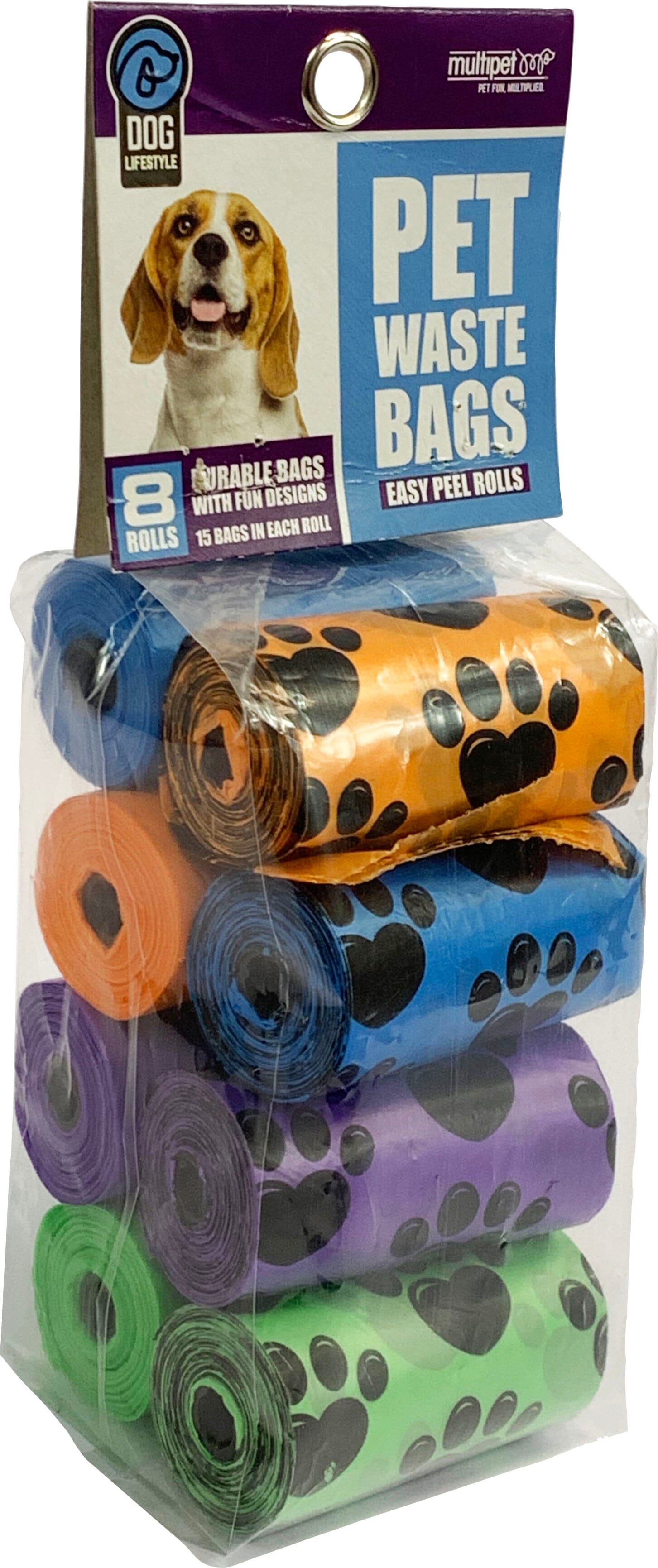 Multipet Paw Print Waste Bags Dog Wastebags - 8 Pack