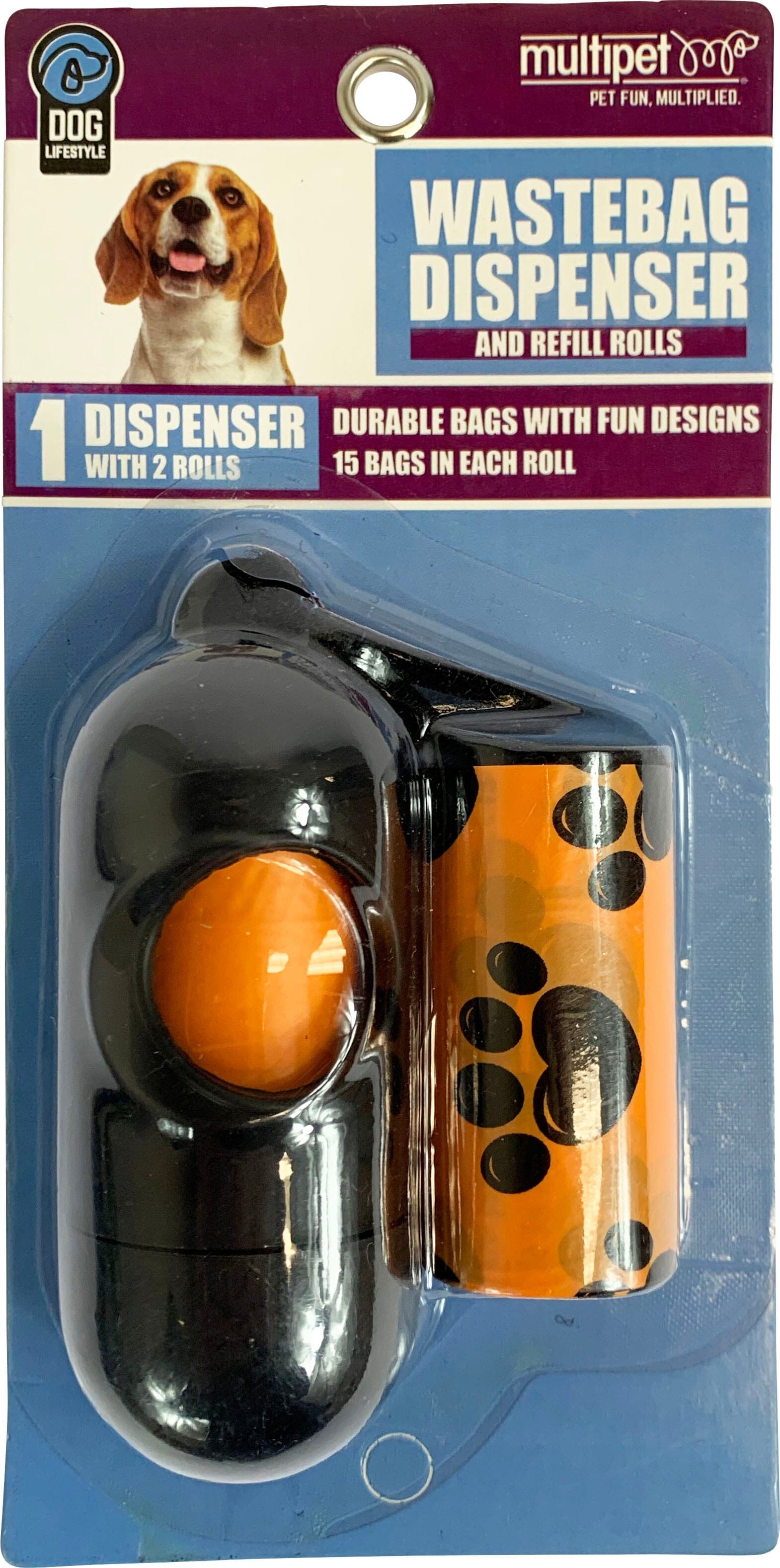 Multipet Paw Print Waste Bags Holder with 2 Rolls Dog Wastebags