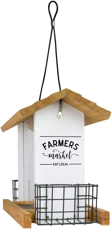 Nature's Way Farmhouse Wooden Hopper Wild Bird Feeder - White - 3 Qt Cap