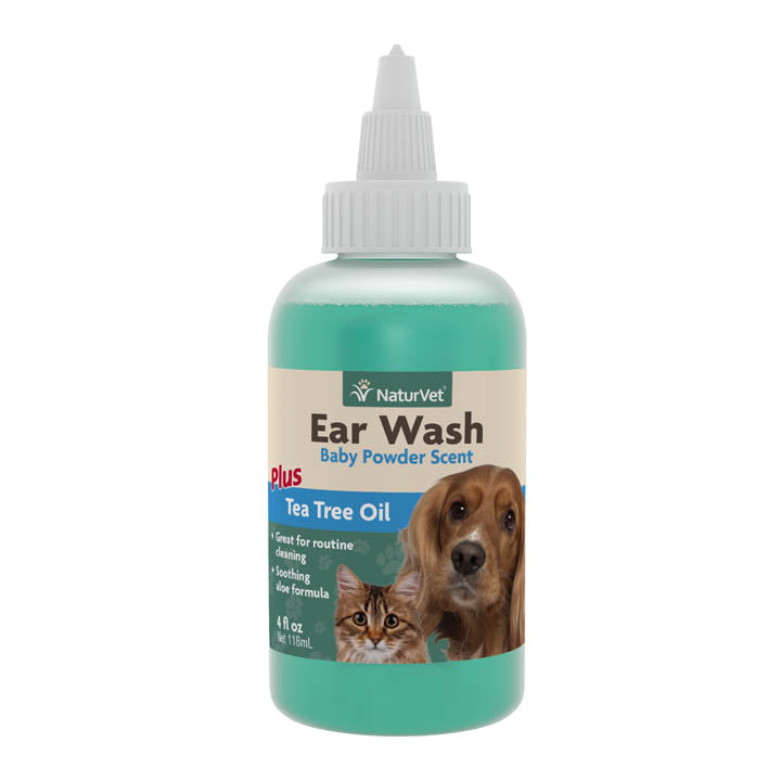 Naturvet Dog and Cat Ear Wash with Tea Tree Oil (Aloe & Baby Powder) - 4 oz Bottle