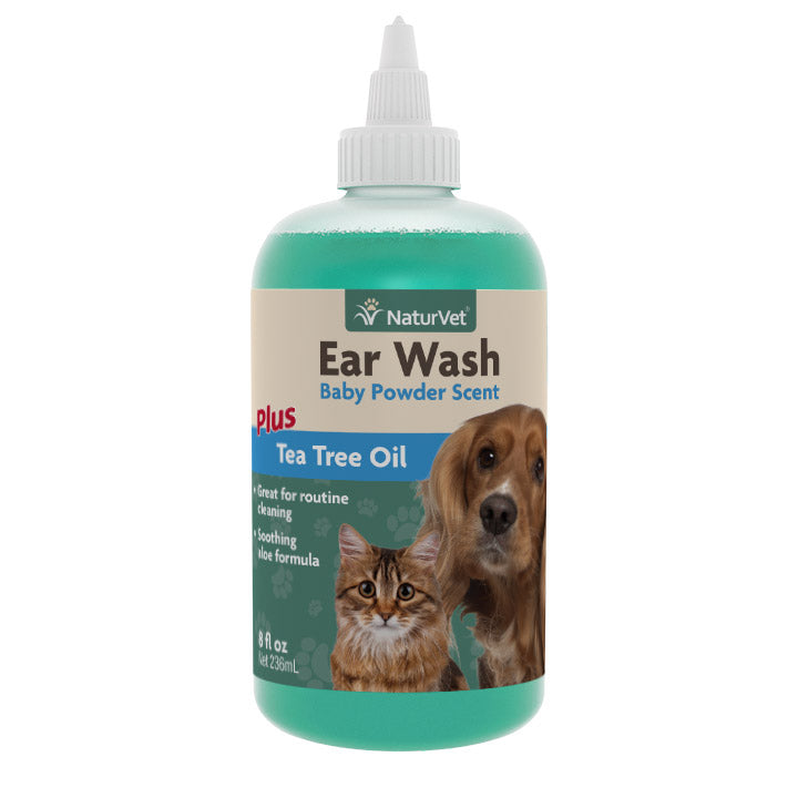 Naturvet Dog and Cat Ear Wash with Tea Tree Oil (Aloe & Baby Powder) - 8 oz Bottle