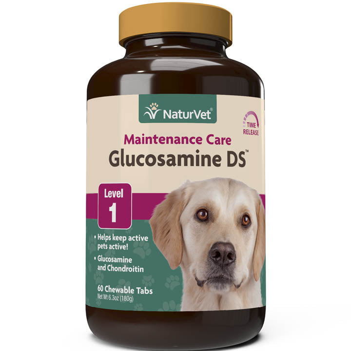 Naturvet Glucosamine DS (Double Strength) Level 1 Tablets Hip and Joint Cat and Dog Supplements - 60 ct Bottle