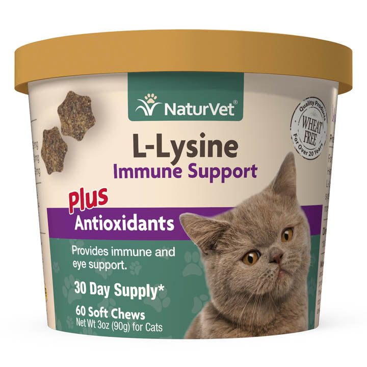 Naturvet L-Lysine Immune Support Plus Antioxidants Cat Chewy Supplements - 60 ct Cup