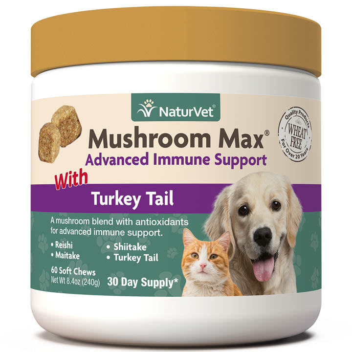 Naturvet Mushroom Max Advanced Immune Support Cat and Dog Vitamins - 60 ct Jar