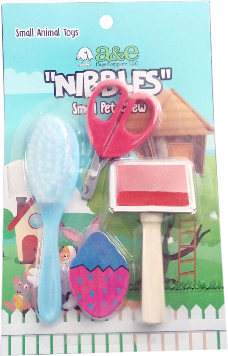 Nibbles Wood Grooming Kit with Brushes And Scissors Small Animal Chewy Treats -