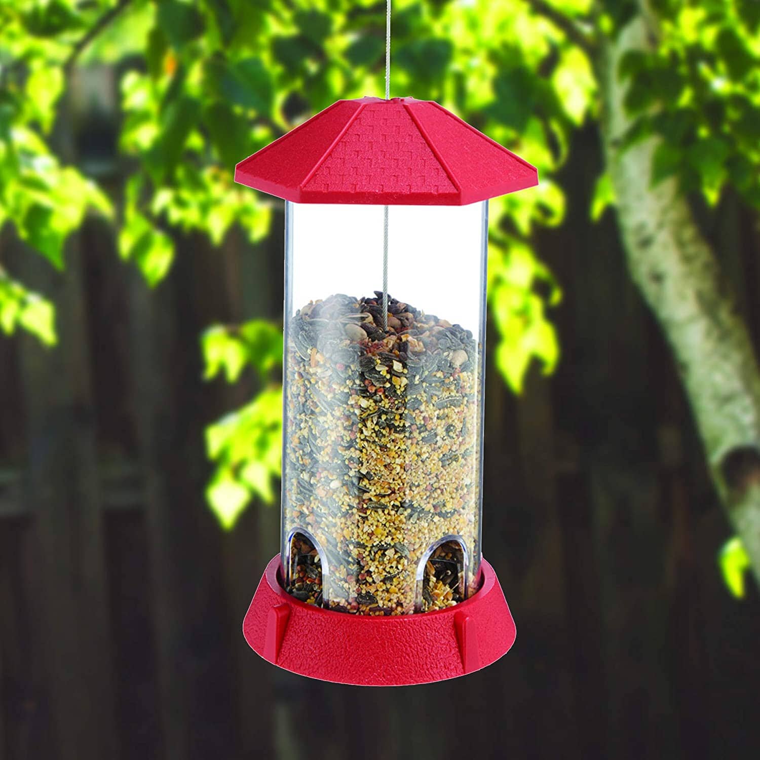 North States Village Collection Gazebo Plastic Hopper Wild Bird Feeder - Red - 2.25 Lbs Cap