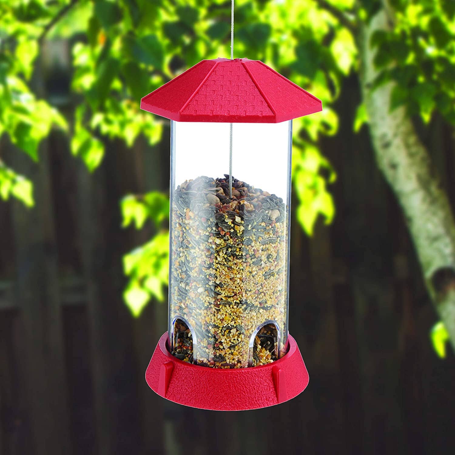 North States Village Collection Gazebo Plastic Hopper Wild Bird Feeder - Red - 2.25 Lbs Cap