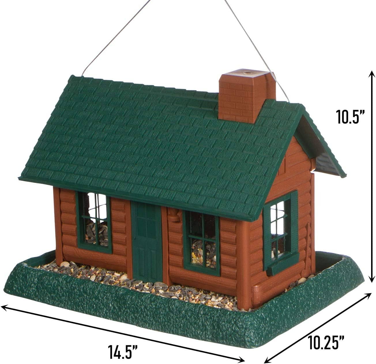 North States Village Collection Log Cabin Plastic Hopper Wild Bird Feeder - Green/Brown - 8 Lbs Cap