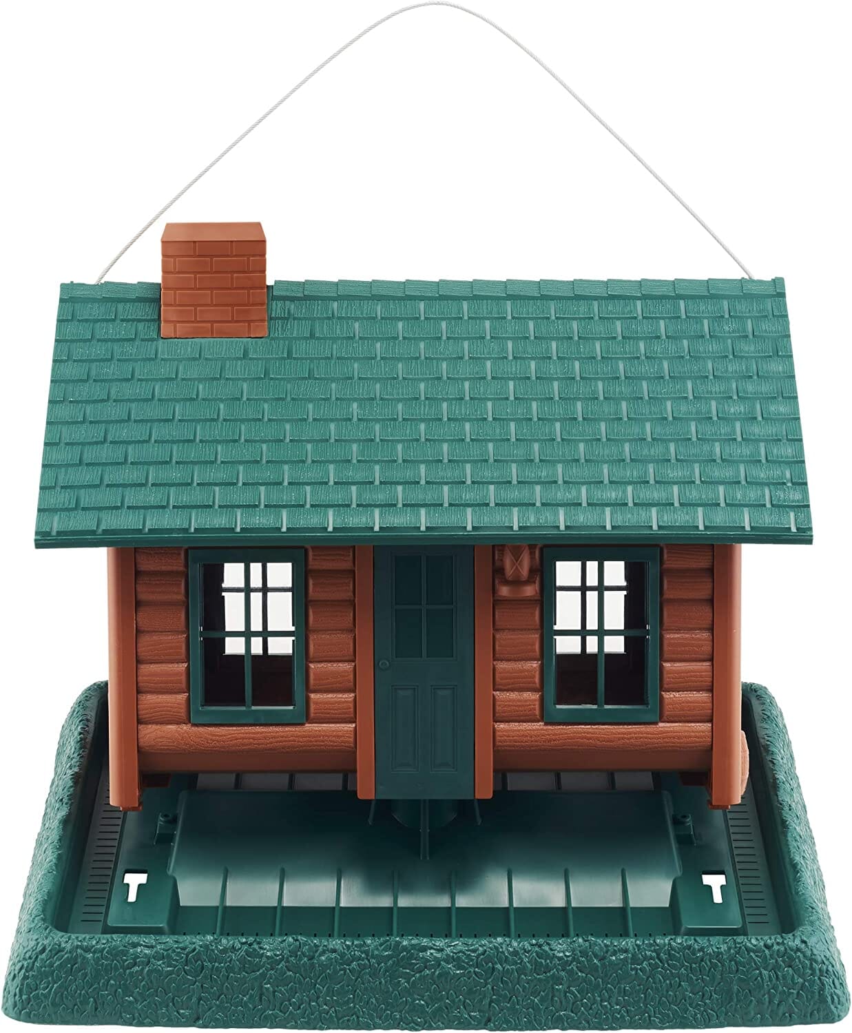 North States Village Collection Log Cabin Plastic Hopper Wild Bird Feeder - Green/Brown - 8 Lbs Cap