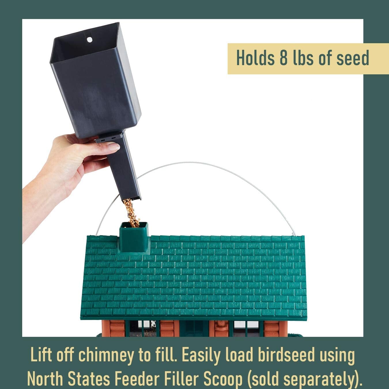 North States Village Collection Log Cabin Plastic Hopper Wild Bird Feeder - Green/Brown - 8 Lbs Cap