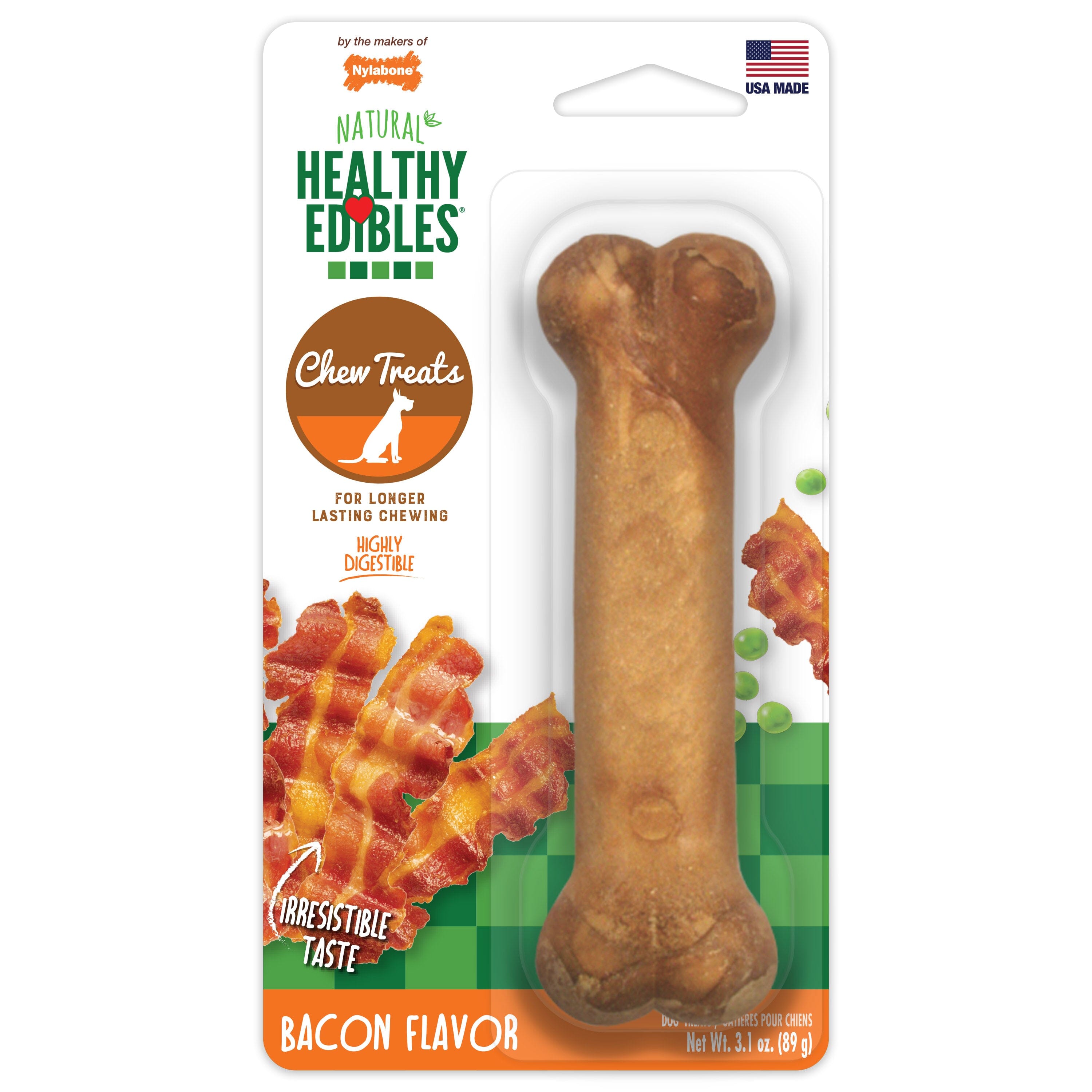 Nylabone Healthy Edibles All-Natural Long Lasting Bacon Flavor Chew Treats Bacon - Medium/Wolf