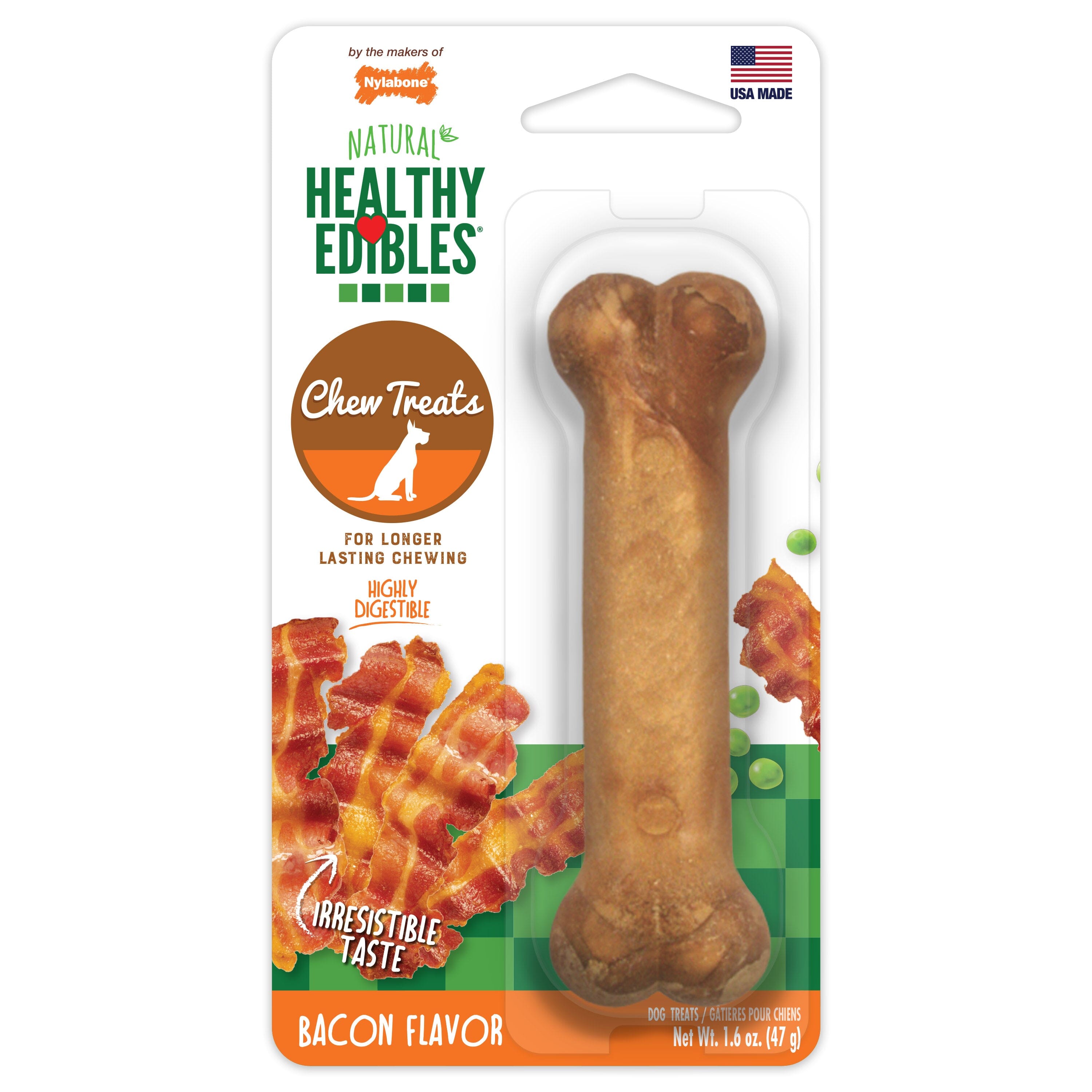Nylabone Healthy Edibles All-Natural Long Lasting Bacon Flavor Chew Treats Bacon - Small/Regular