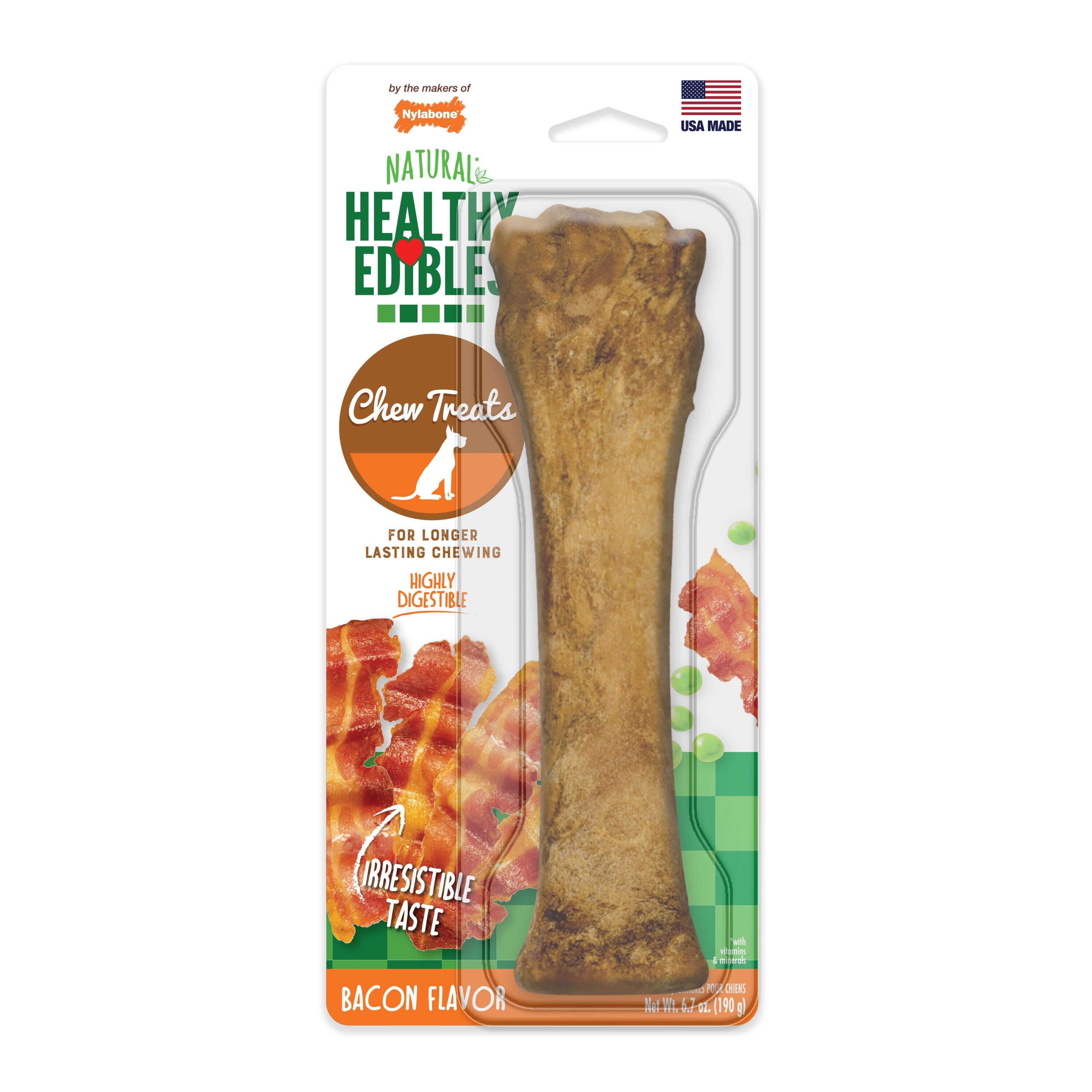 Nylabone Healthy Edibles All-Natural Long Lasting Bacon Flavor Chew Treats - Souper - 50+ lb