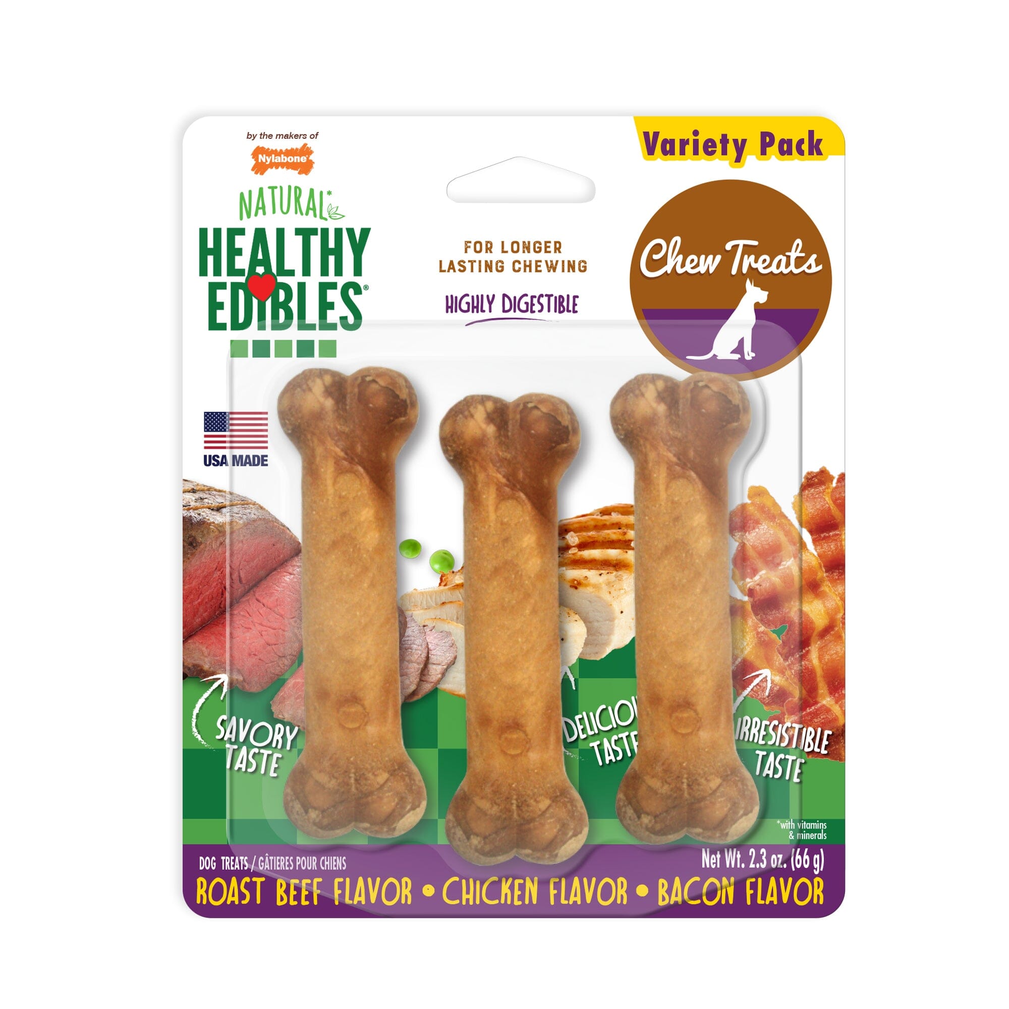 Nylabone Healthy Edibles All-Natural Long Lasting Chew Treats Variety Pack - Petite - Up To 15 lb - 3 Count  