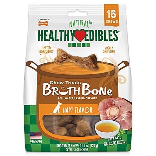 Nylabone Healthy Edibles Broth Bone Natural Chew Dog Biscuits Treats - Ham - Small - 16 Pack