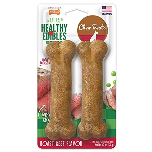 Nylabone Healthy Edibles Natural Chew Dog Biscuits Treats - Roast Beef - Wolf - 2 Pack