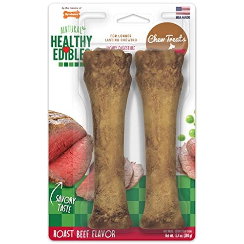 Nylabone Healthy Edibles Natural Chew Treat Dog Biscuits Treats - Roast Beef - Souper 2 Pack