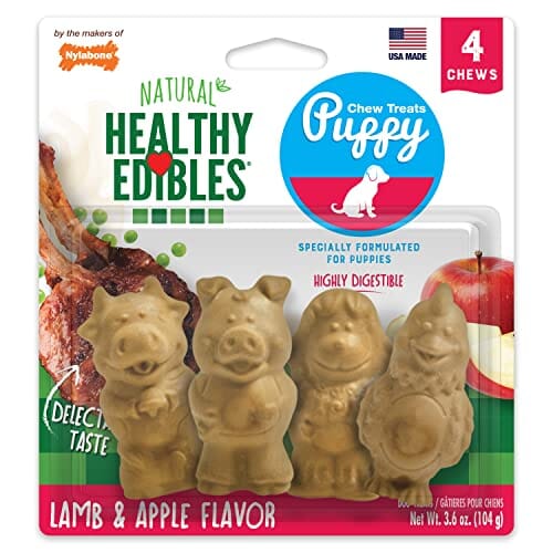 Nylabone Healthy Edibles Puppy Natural Chew Dog Biscuits Treats - Lamb/Apple - 4 Pack