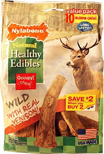 Nylabone Healthy Edibles Wild Natural Antler Dog Biscuits Treats - Venison - Wolf - 10 Pack