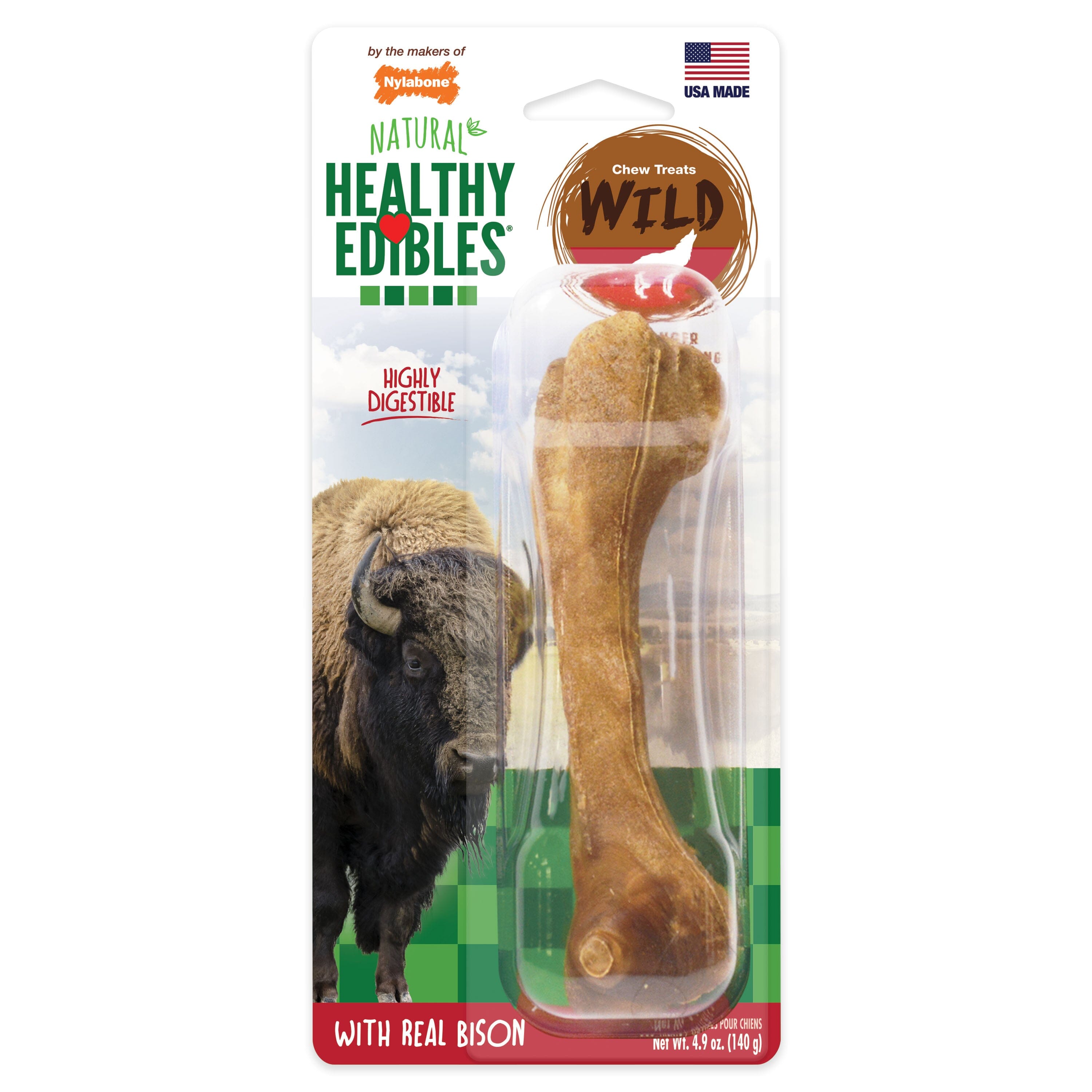 Nylabone Healthy Edibles WILD Natural Long Lasting Bison Flavor Dog Chew Treats Wild Bone - Large/Giant  