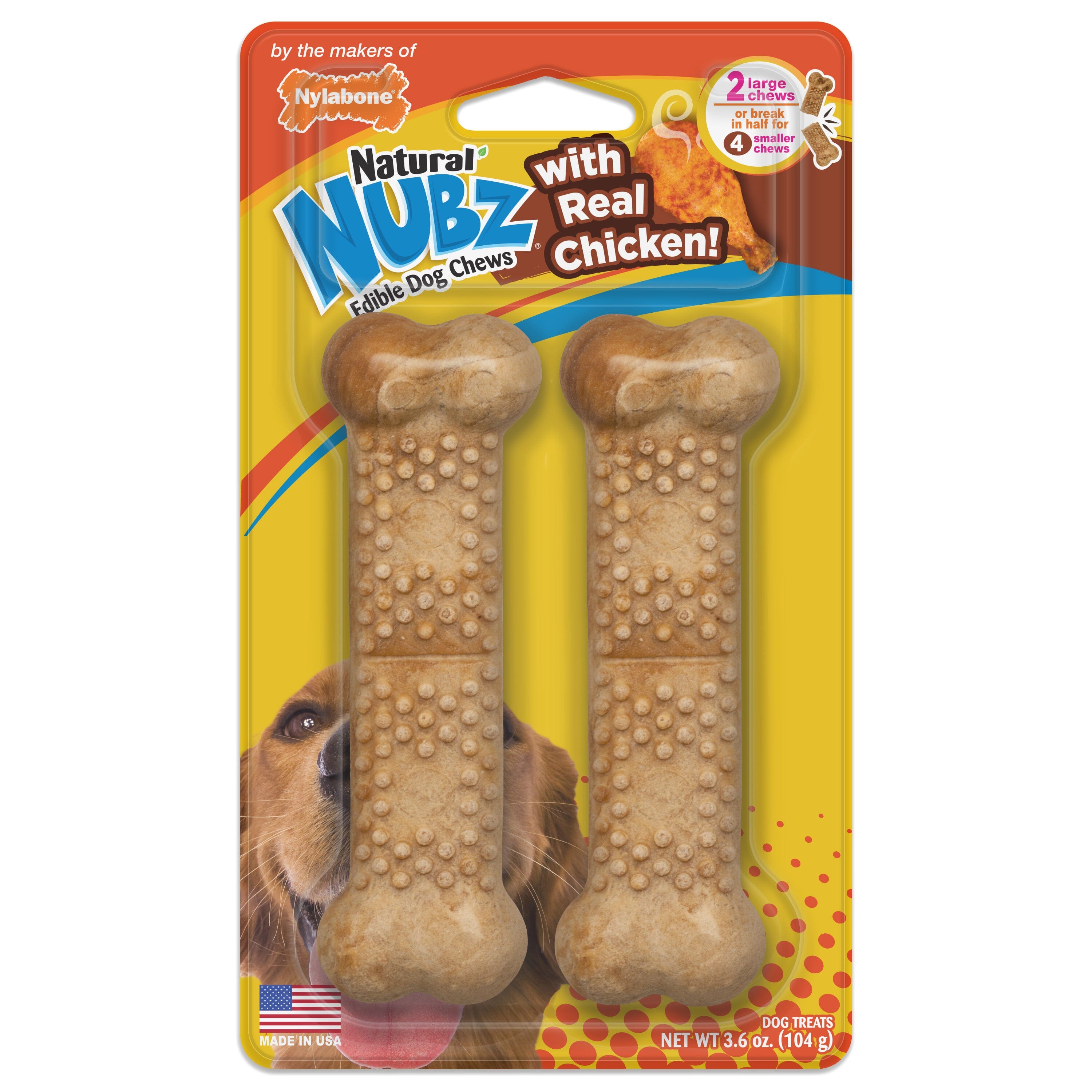 Nylabone Natural Nubz Chicken Dog Treats 2 count - Large - 30+ Ibs.