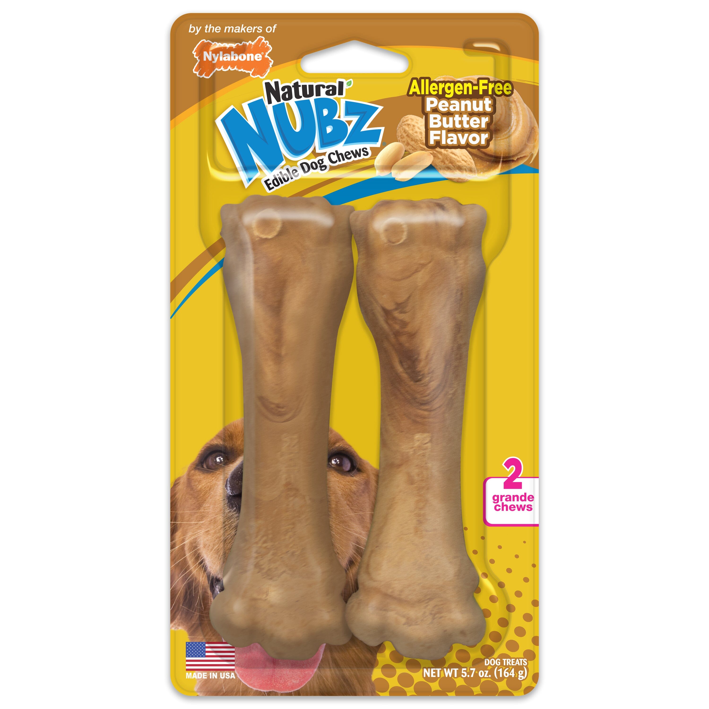 Nylabone Nubz Natural Dog Treats – Allergen-Free Peanut Butter Flavor 2 Count - Large