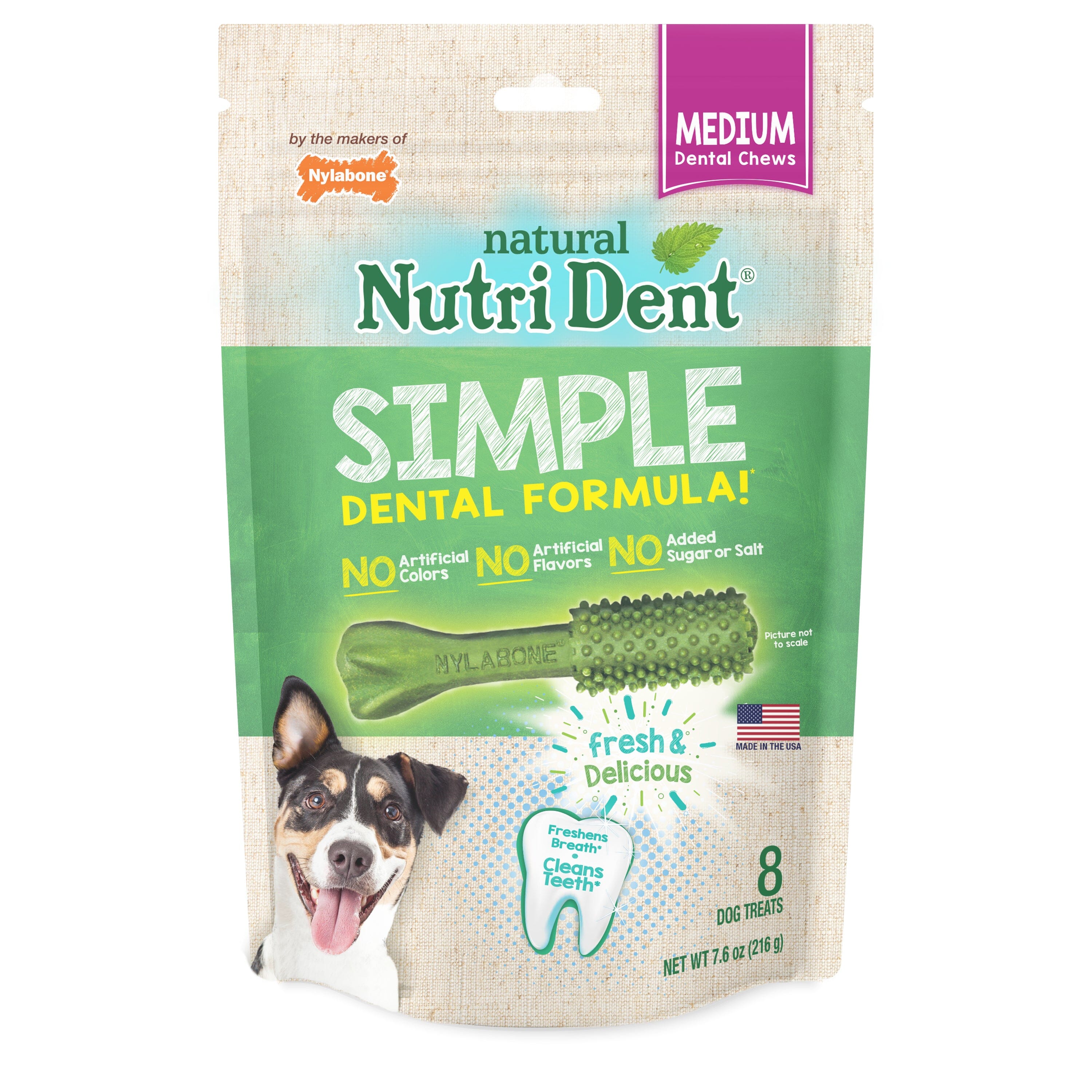 Nylabone Nutri Dent SIMPLE Natural Dental Fresh Breath Flavored Chew Treats - Medium - 8 Count  