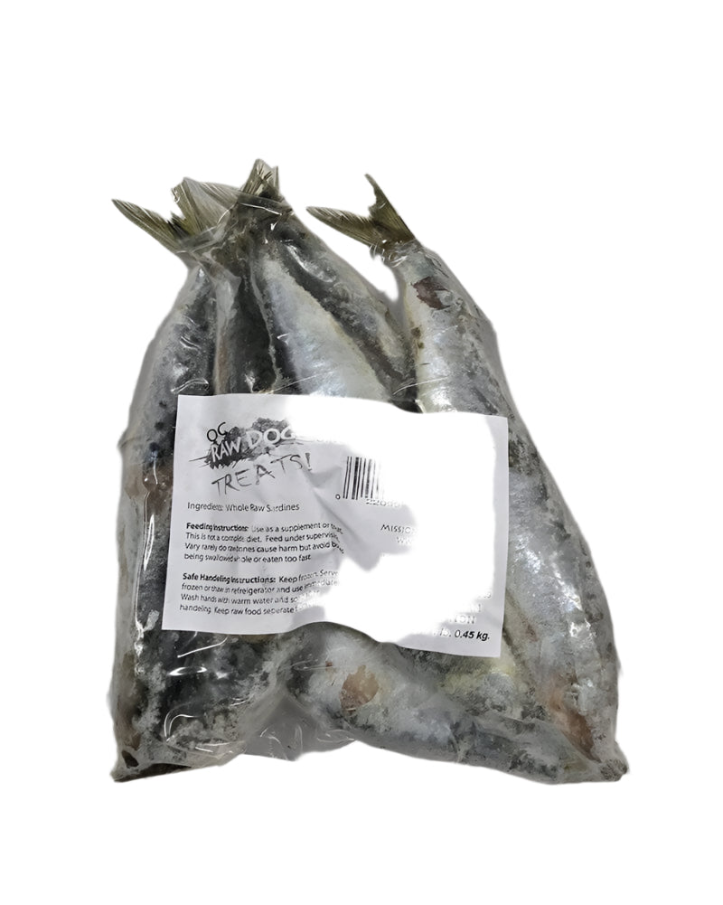 OC RAW Whole Raw Sardines Natural Dog Treats 1 Lb Pet Life