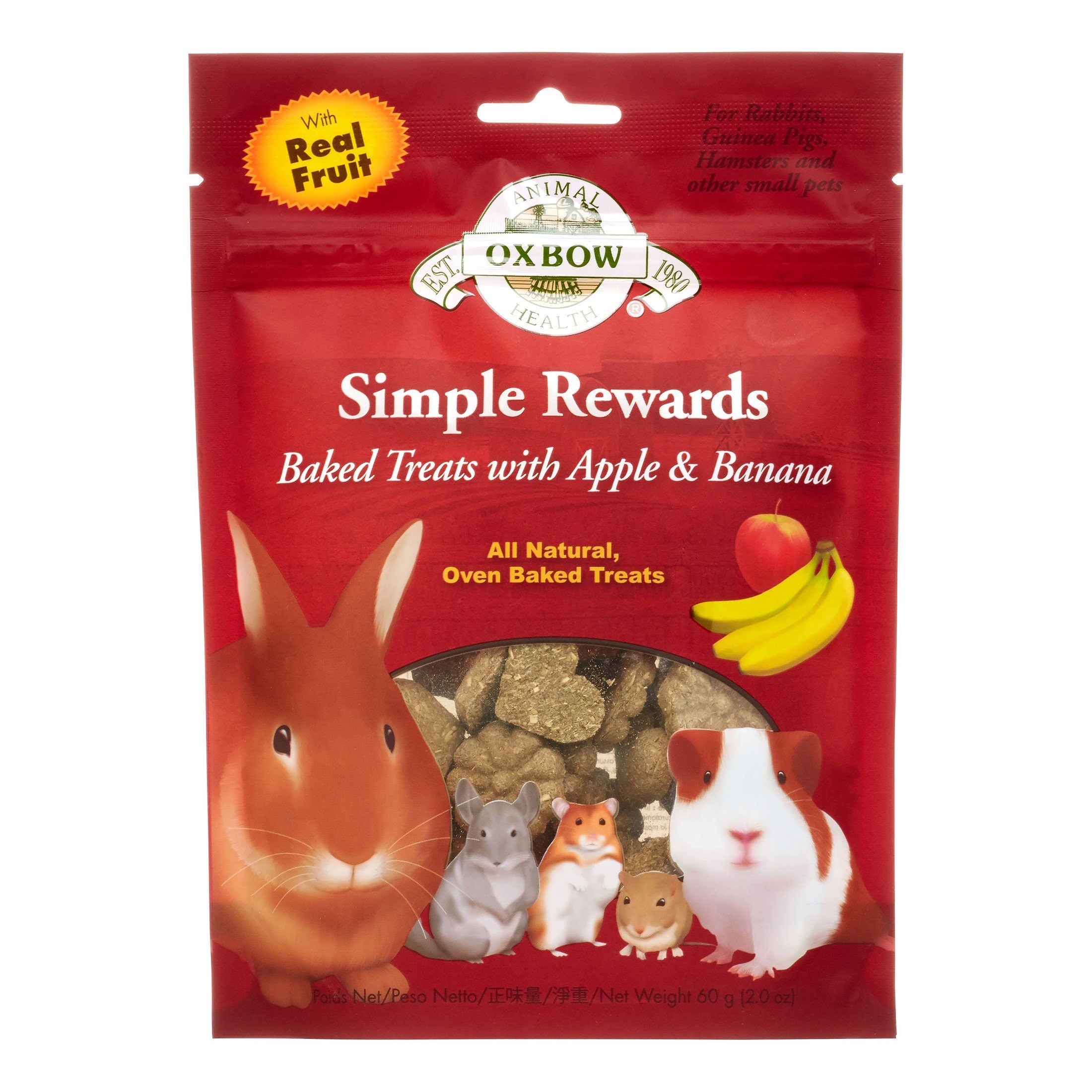 Oxbow Simple Rewards Baked Treats with Apple & Banana - 2 oz Bag