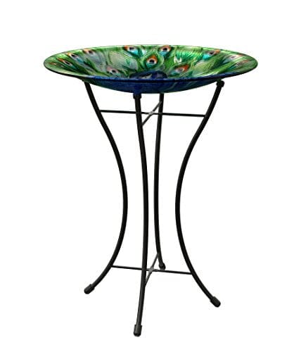 Panacea Products Glass Bird Bath with Stand - Peacock - 16 In