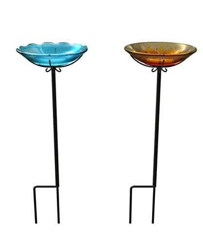 Panacea Products Glass Bird Bath with Yardstake - Flower - 10 In - 4 Pack