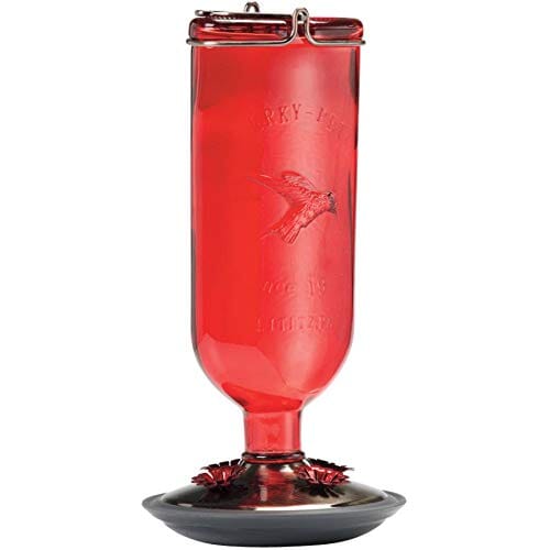 Perky-Pet Antique Glass Bottle Hummingbird Feeder - Red - 16 Oz Cap
