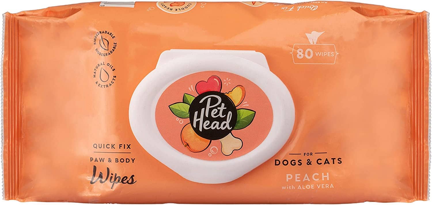 Pet Head Quick Fix 2 In 1 Wipes - Peach - 80 Pack  