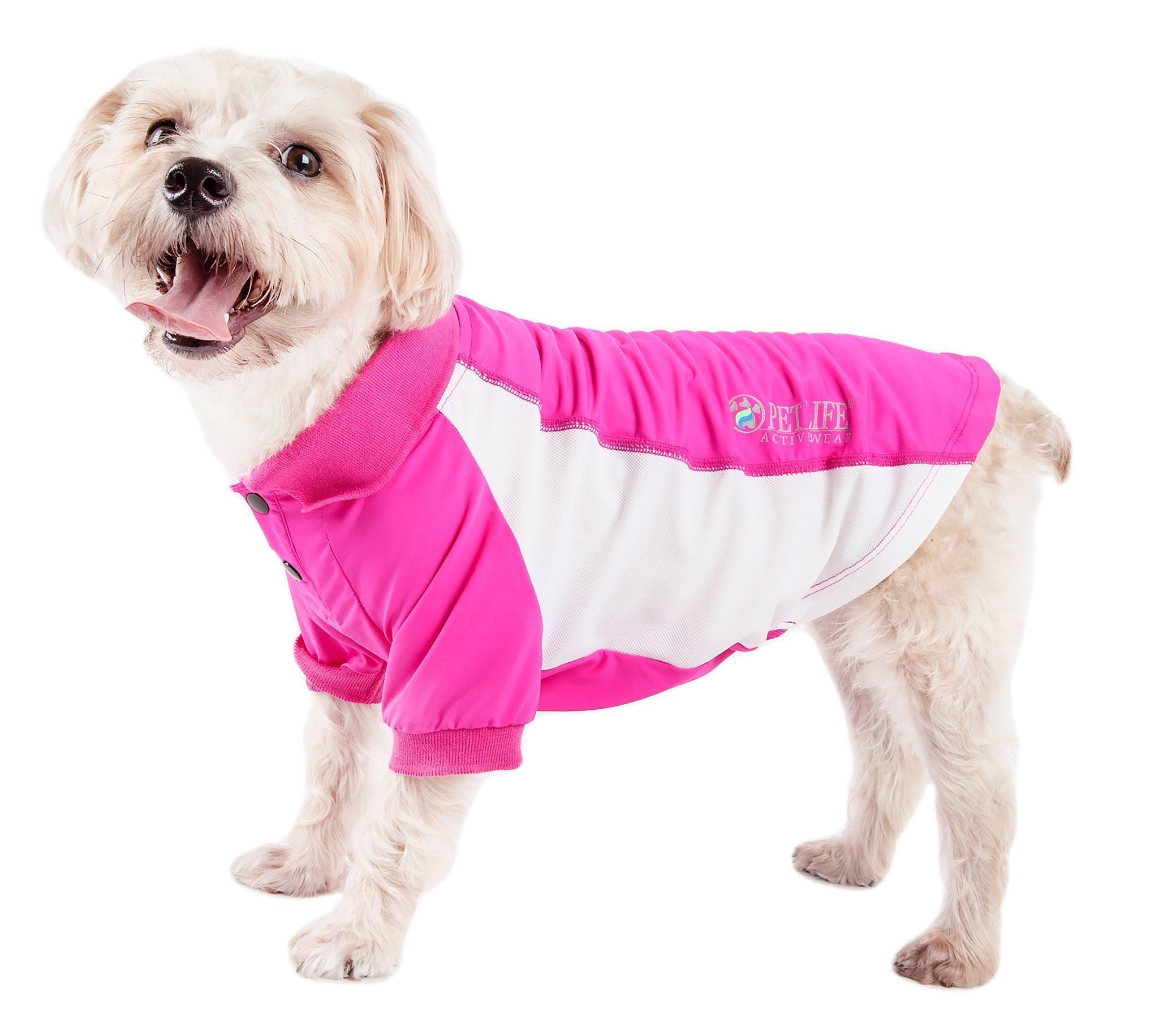 Pet Life ® Active 'Barko Pawlo' Relax-Stretch Quick-Drying Performance Dog Polo T-Shirt X-Small Pink With Light Pink