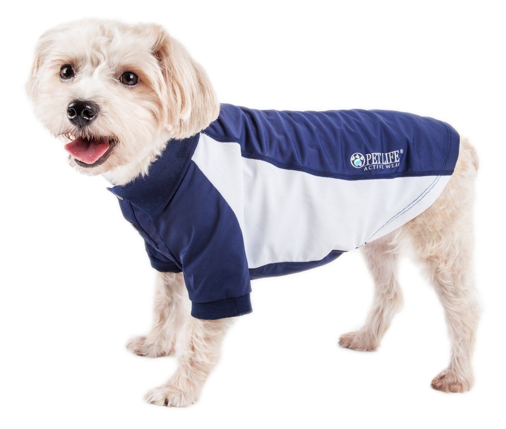 Pet Life ® Active 'Barko Pawlo' Relax-Stretch Quick-Drying Performance Dog Polo T-Shirt X-Small Navy With White