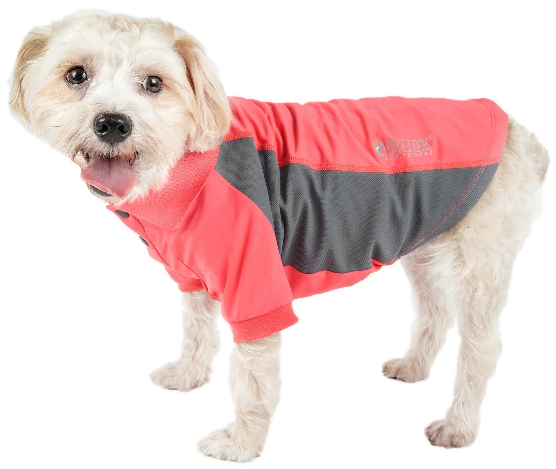 Pet Life ® Active 'Barko Pawlo' Relax-Stretch Quick-Drying Performance Dog Polo T-Shirt X-Small Salmon Red And Dark Gray