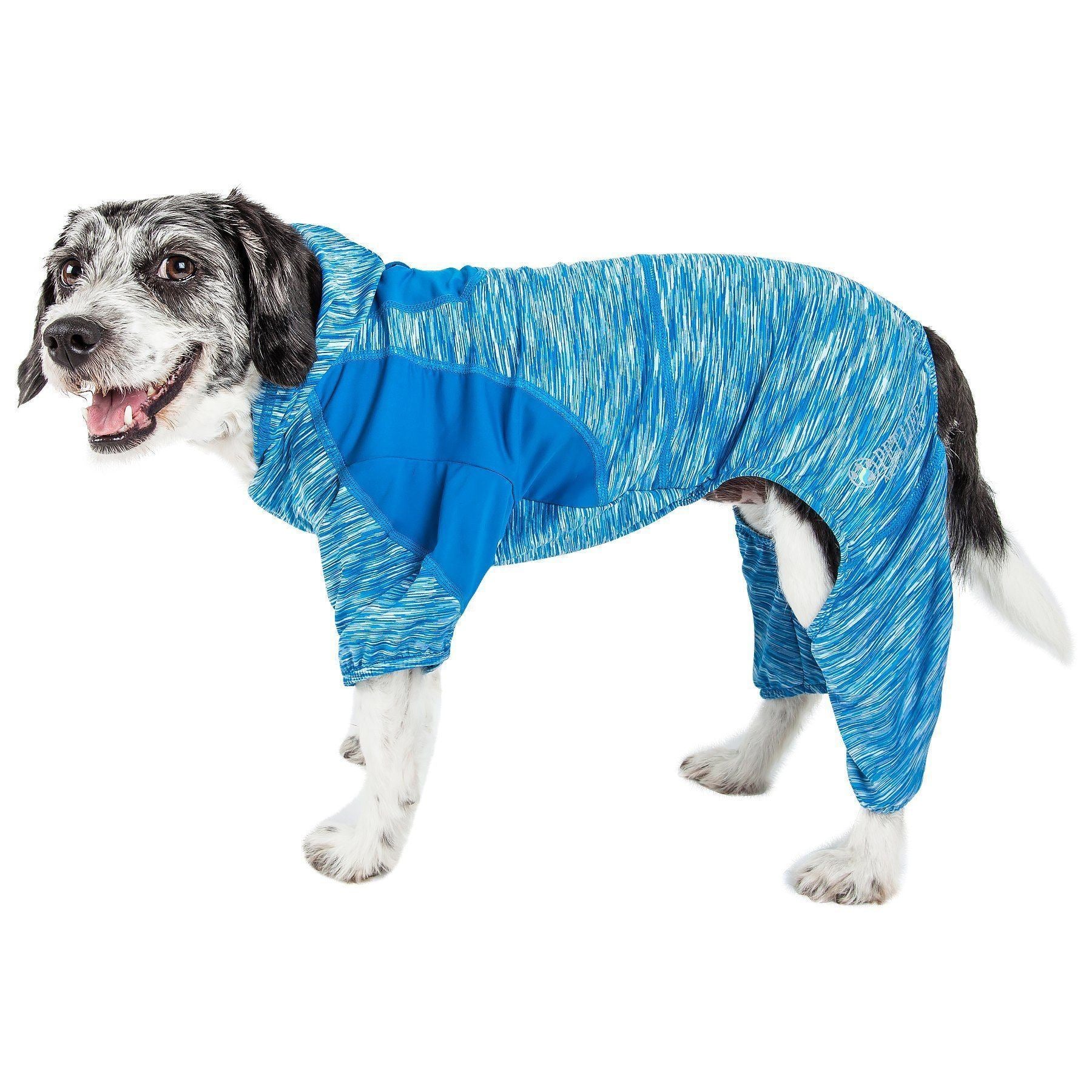 Pet Life ® Active 'Downward Dog' 4-Way-Stretch Fitness Yoga Dog Tracksuit Hoodie X-Small Blue